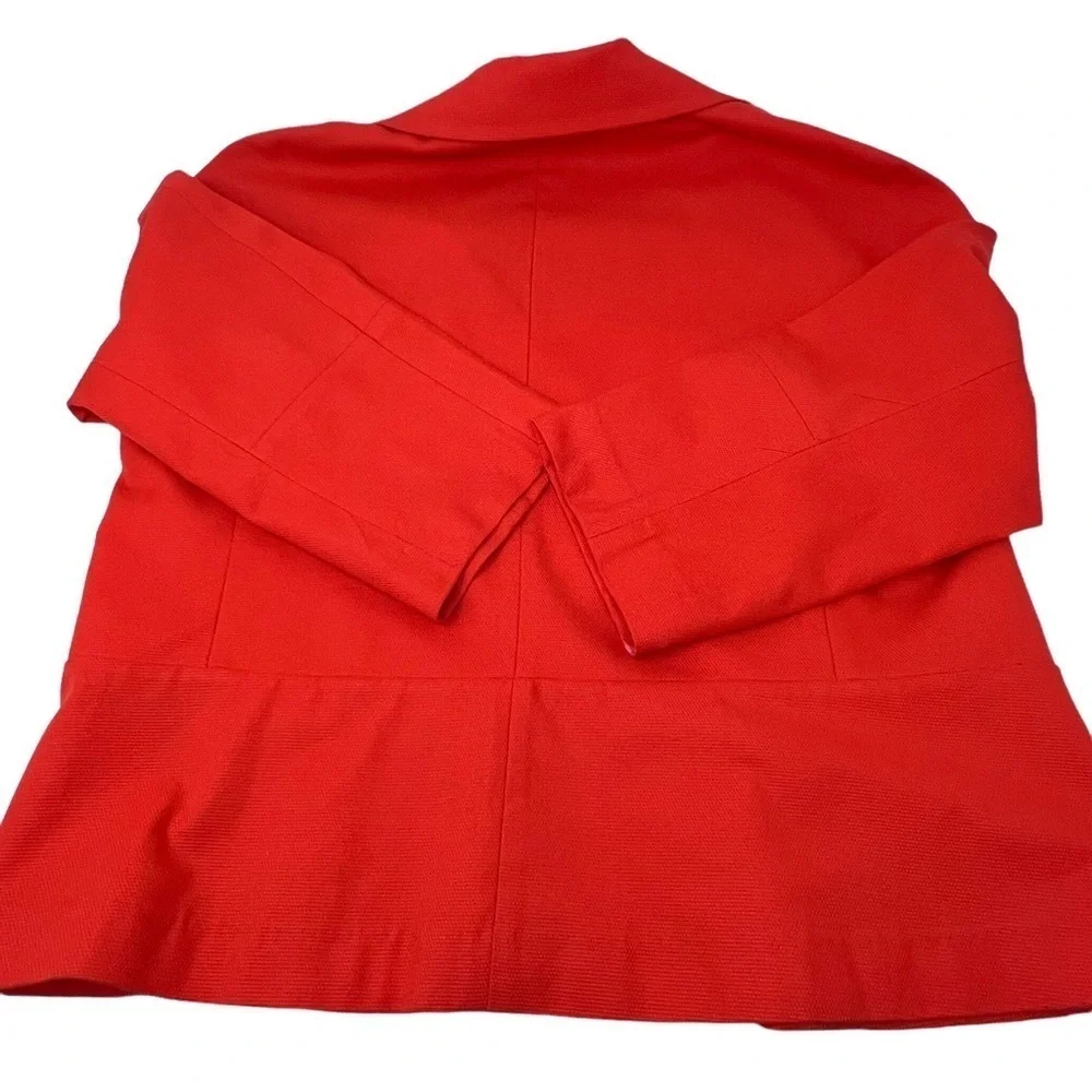 Lafayette 148 Orange 3/4 Sleeve Blazer Jacket Sz 12 Hook Closure Cotton Tailored